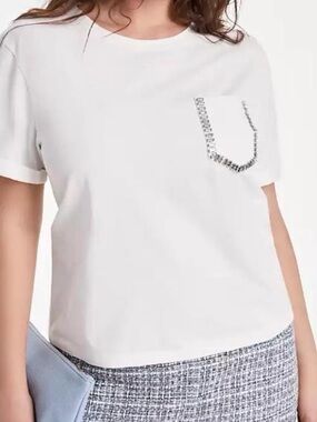 On 34th White Washed Rhinestone Trim Pocket Tee Shirt Size XL NWT